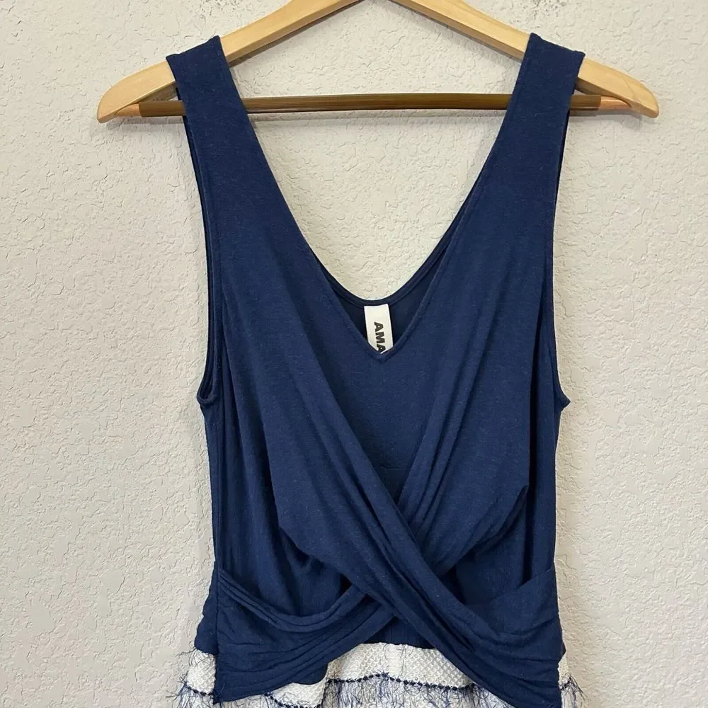 NWOT AMADI ANTHROPOLOGIE Sleeveless Cilli Romper in Blue Ivory V-Neck - Picture 2 of 12